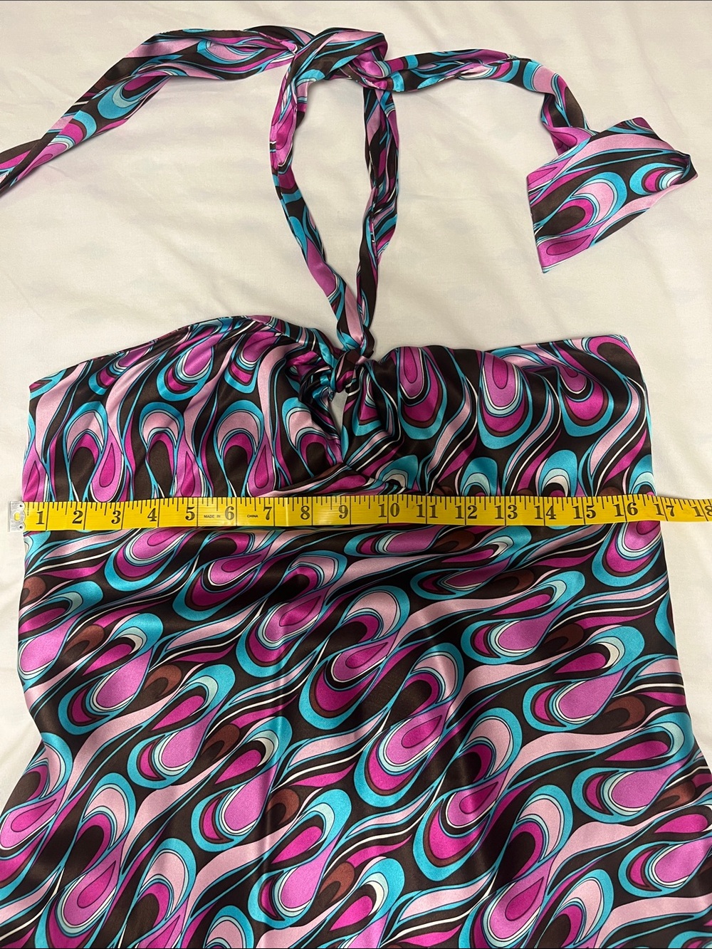 100% Silk Laundry By Shelli Segal Swirl Pattern Halter Dress. - Picture 5 of 9